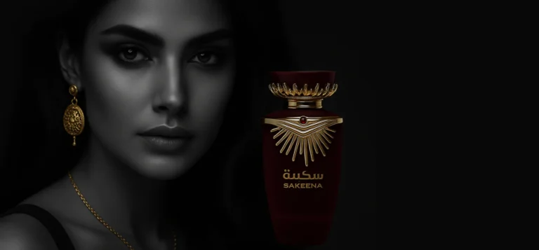 Mujer elegante junto a perfumes árabes más vendidos para mujer
