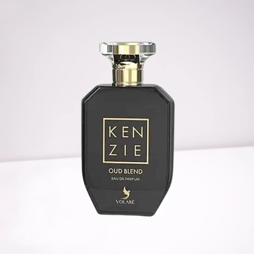 Perfume Kenzie Oud Blend con frasco sofisticado, notas de oud, ámbar y especias. Inspirado en fragancias nicho árabes intensas.
