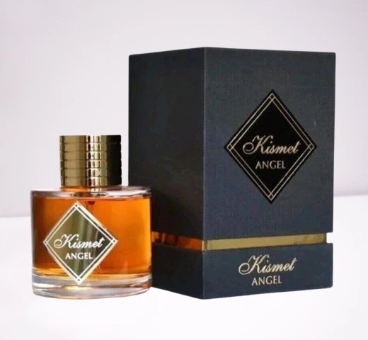 Perfume Kismet Angel de Maison Alhambra, frasco dorado inspirado en Angels’ Share de Killian. Aroma cálido con vainilla, canela y coñac.