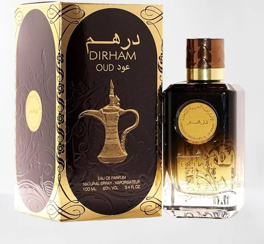 Perfume árabe Dirham Oud de Ard Al Zaafaran para hombre, fresco y amaderado.