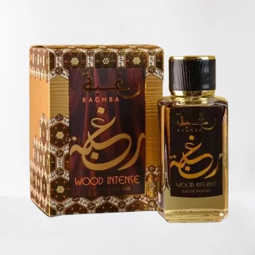 Perfume árabe Lattafa Raghba Wood Intense para hombre, ideal en otoño.